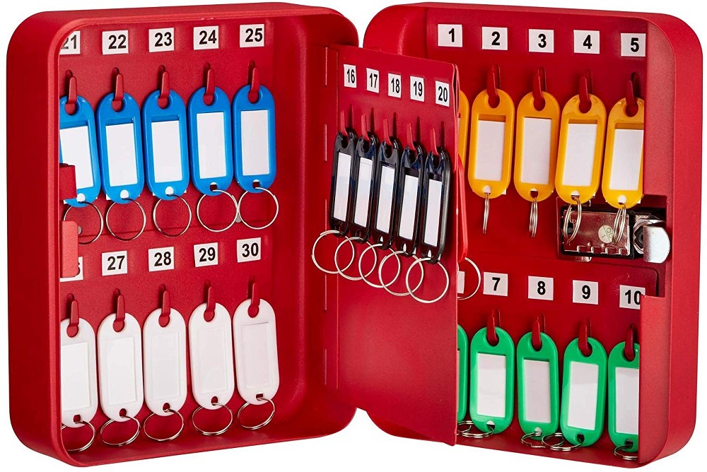 Wall Mount Red Combination Lock 30-Key Cabinet