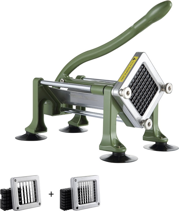 French Fry Cutter Potato Slicer with 1/2-Inch and 3/8-Inch Stainless Steel Blades