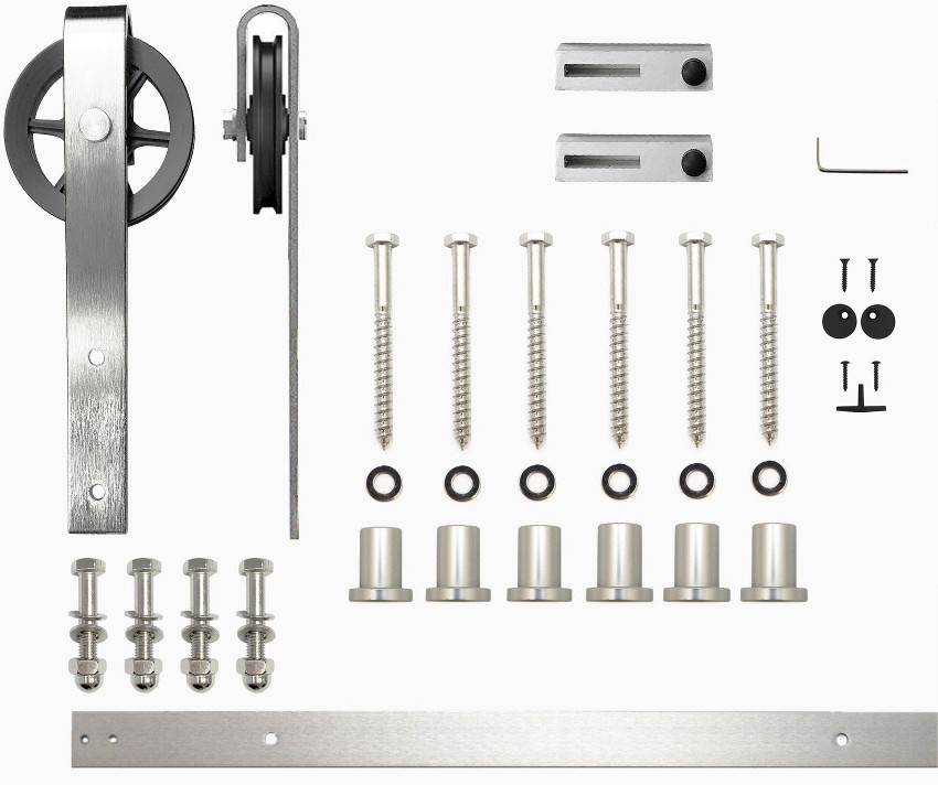 96-in Brushed Brushed Nickel Indoor Spoke Wheel Single Barn door hardware kit