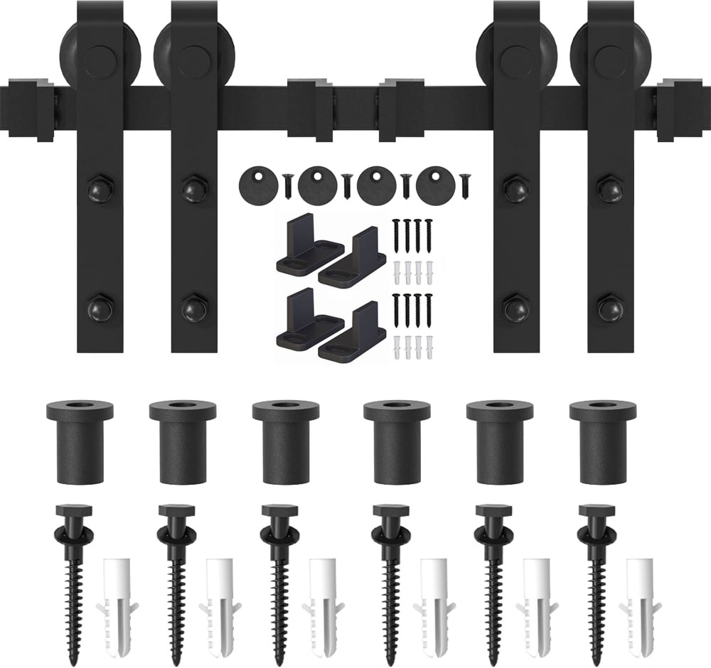 90-in Matte Matte Black Indoor J-strap Double Barn door hardware kit