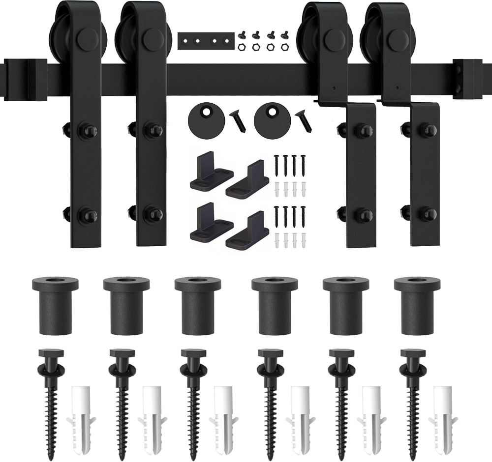 96-in Matte Matte Black Indoor J-strap Single bypass Barn door hardware kit