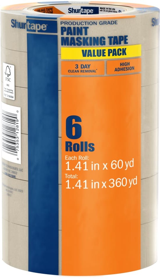 Contractor Grade 6 -Pack 1.41-in x 60 Yard(s) Masking Tape