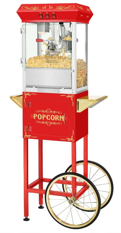 48-Cup Red Oil Freestanding Popcorn machine cart