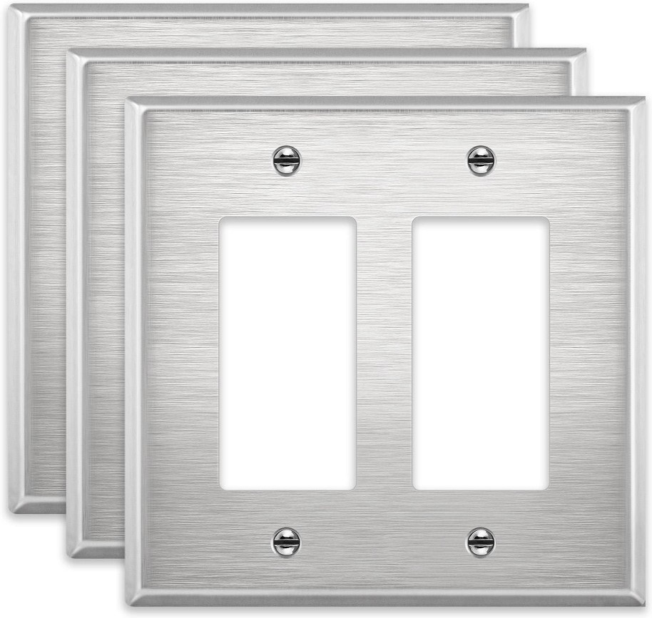 2-Gang Mid Metal Decorator 2 -Gang Midsize Size Stainless Steel Stainless steel Indoor Decorator Wall Plate 3 -Pack
