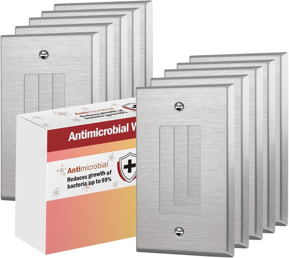 Antimicrobial Decorator Metal Wall Plate 1 -Gang Midsize Size Stainless Steel Stainless steel Indoor Decorator Wall Plate 10 -Pack