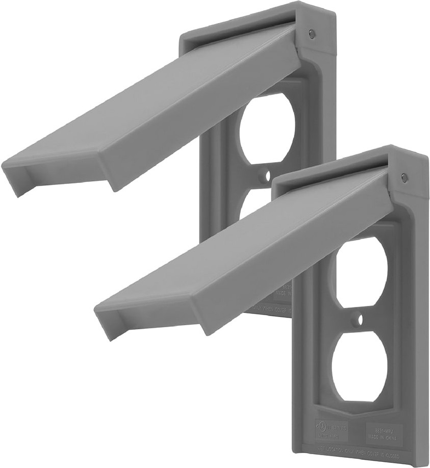 1 -Gang Standard Size Gray Polycarbonate Outdoor Duplex Wall Plate 2 -Pack