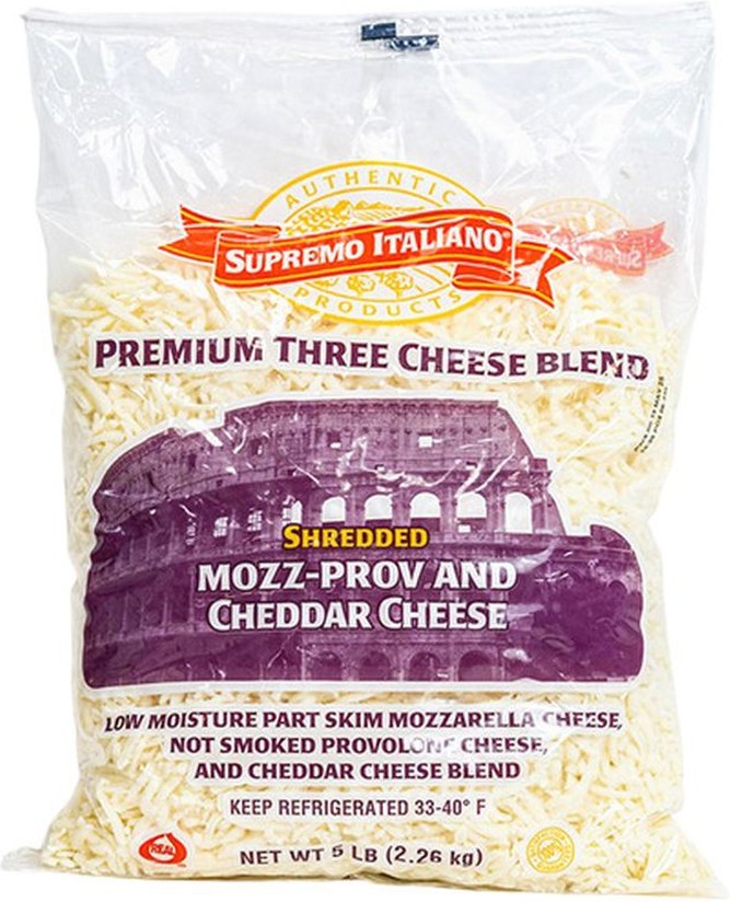 Shredded 3 Cheese Blend (Provolone, Mozzarella, Cheddar) - 5 lbs