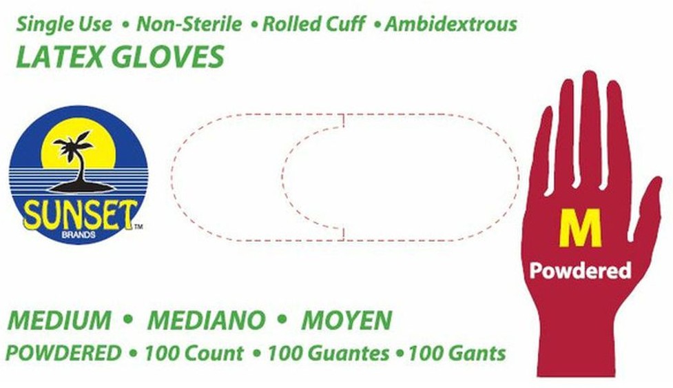 Latex Gloves with Powder, Size Medium - 100 ct