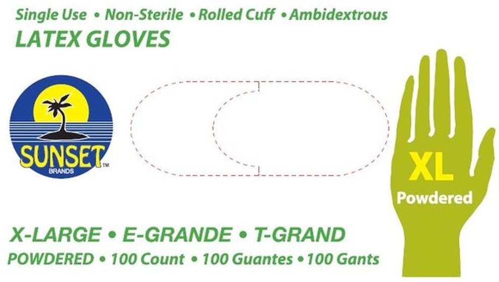 Latex Gloves with Powder, Size Extra Large - 100 ct