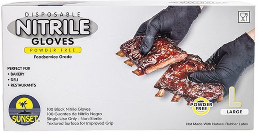 Nitrile Gloves, Black, Large, Powder-Free - 100 ct