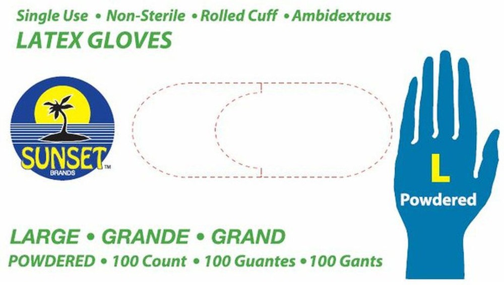 Latex Gloves with Powder, Size Large - 100 ct