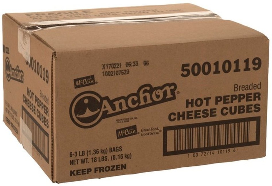 Frozen Anchor - Breaded Hot Pepper Cheese Cubes - 6/3 lb