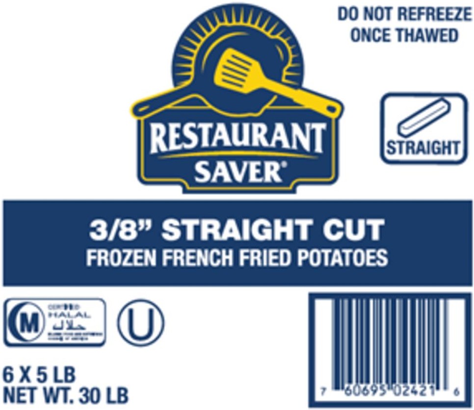 Frozen - 3/8" Straight Cut French Fries - 30 lbs