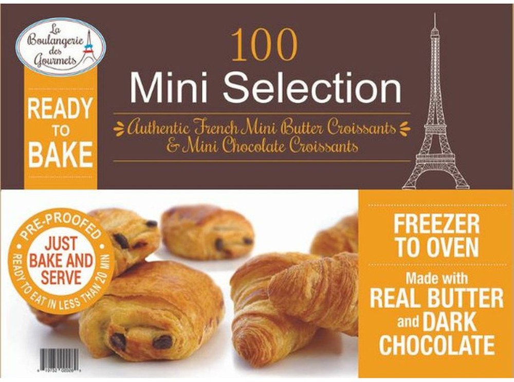 Frozen des Gourmets - 100 Mini Selection, Authentic French Mini Butter croissants & Mini Chocolate Croissants
