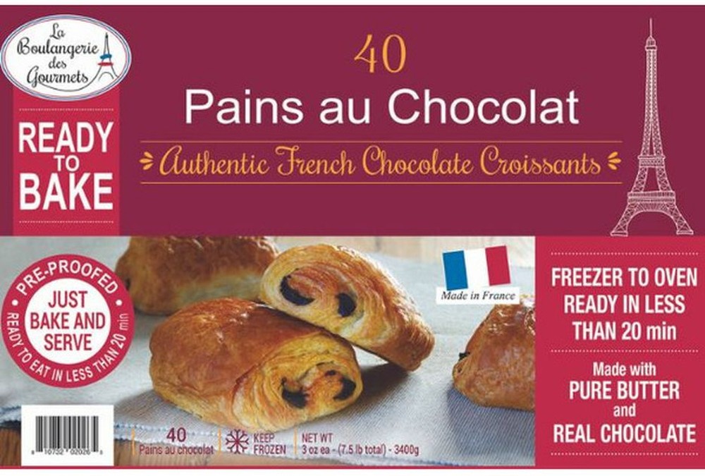 Frozen des Gourmets - Pain au Chocolat (Authentic French Chocolate Croissants), 3 oz each - 40 ct