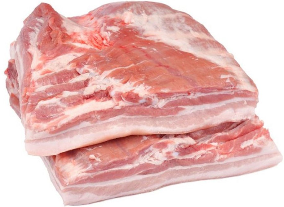 Frozen Pork Bellies, Skin-On - 12-14 lbs, 4 piece case