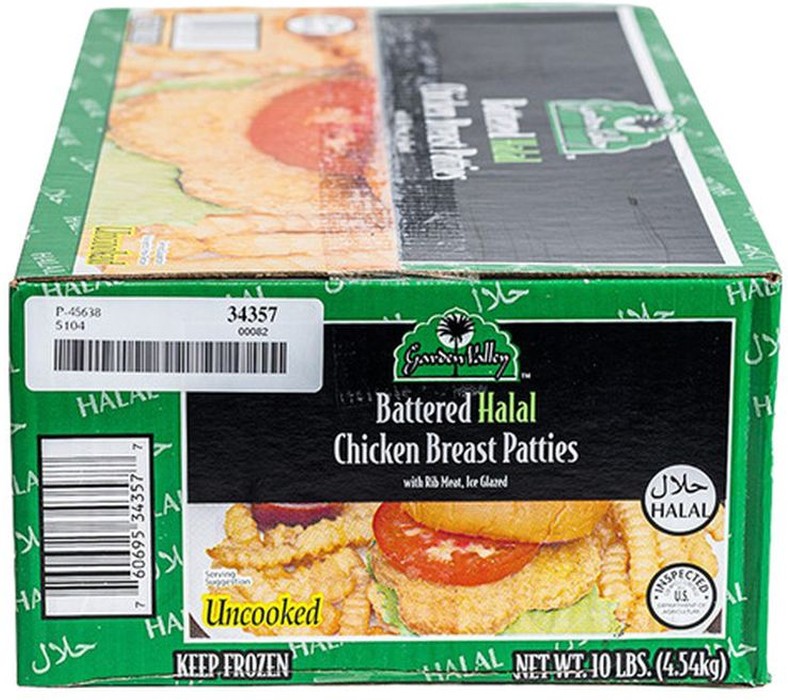 Breaded Halal Chicken Breast Patties, Fully Cooked