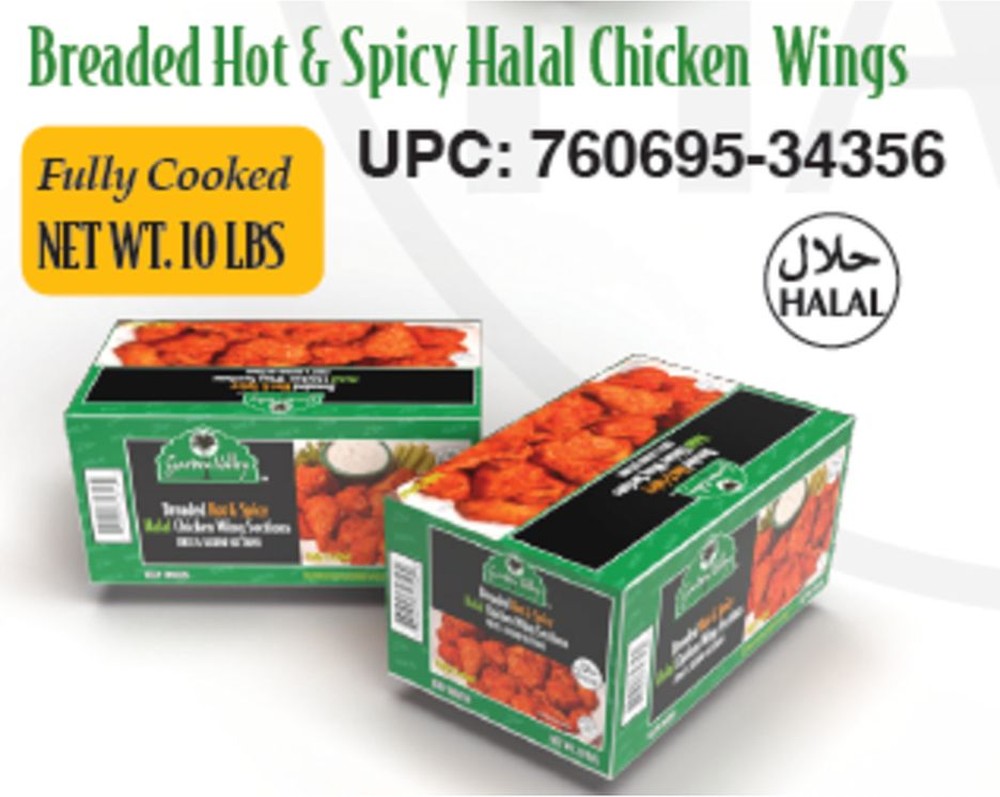 Breaded Hot & Spicy Halal Chicken Wings, Fully Cooked - 2/5lbs