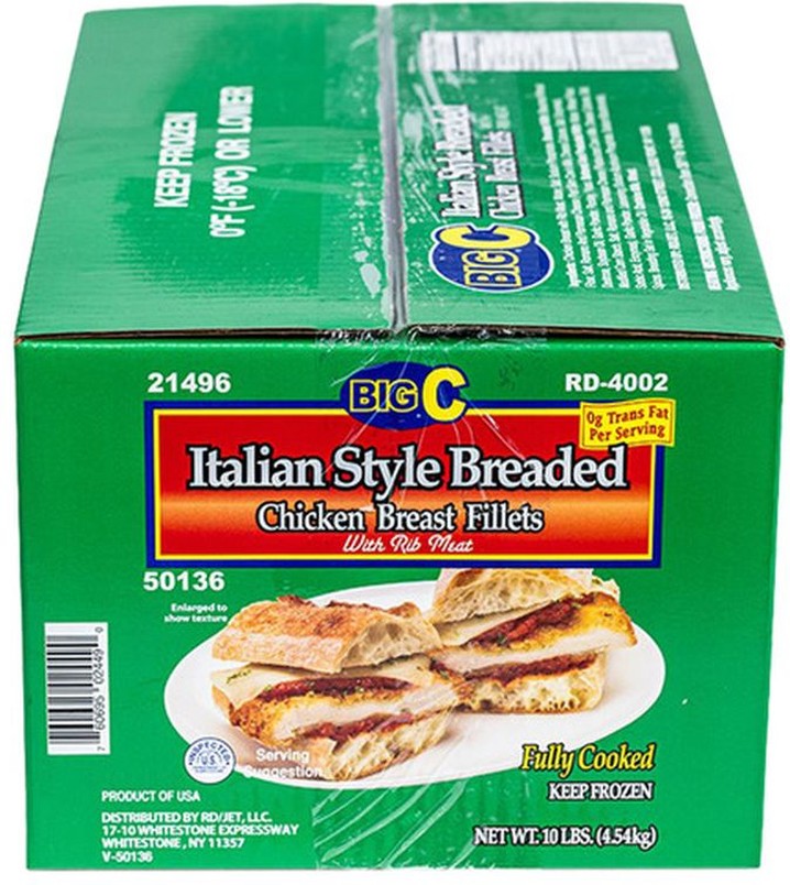 Frozen - Cooked Italian Breaded Chicken Fillets - 10 lb Box