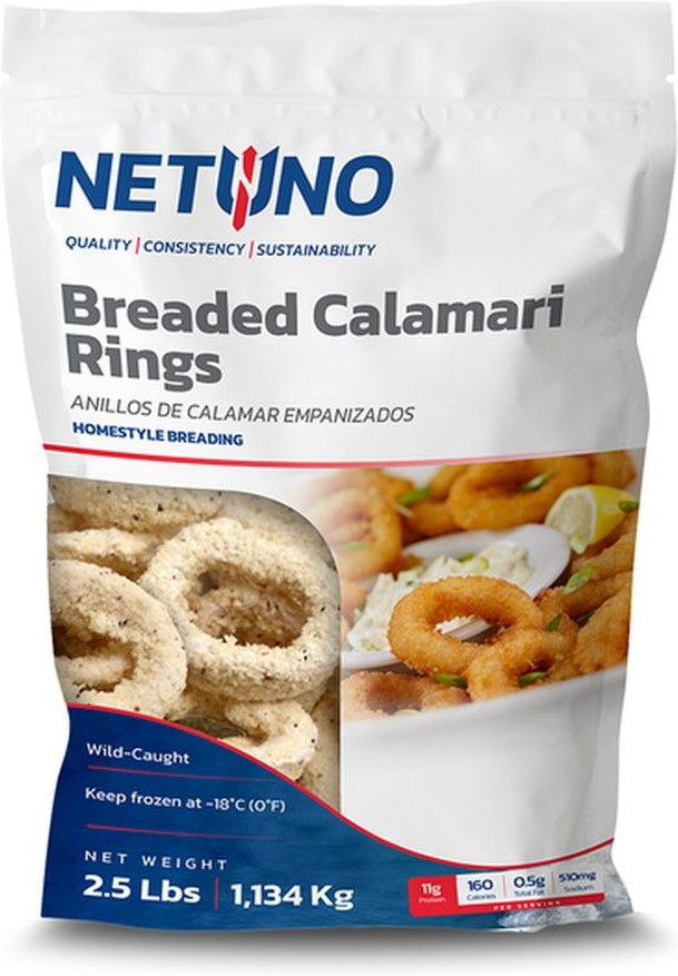 Squid Calamari Breaded Rings 2.5 lb. Box Tenderized, 30% Panko Breading