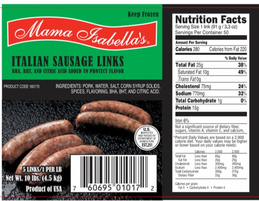Italian Sausage Links - 10 Lb