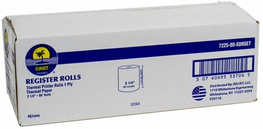 7225-80 - Thermal Printer Rolls, 1-Ply, 2-1/4", 80' - 2/24 ct