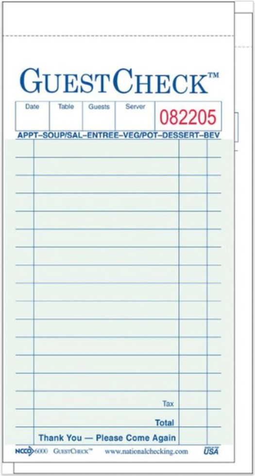 G6000SP - Guestcheck, Carbon 2 Part Green 17 Line - 50 Checks per Book/50 Books per Case