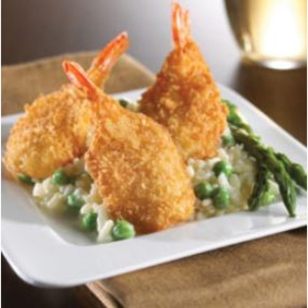 Frozen Gold Pak Breaded Fantail Shrimp, U-12 ct, 2.5 lb box