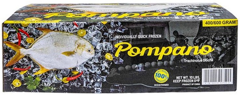 Frozen Whole Golden Pompano, 400-600 gram, gutted and scaled, 10 lb
