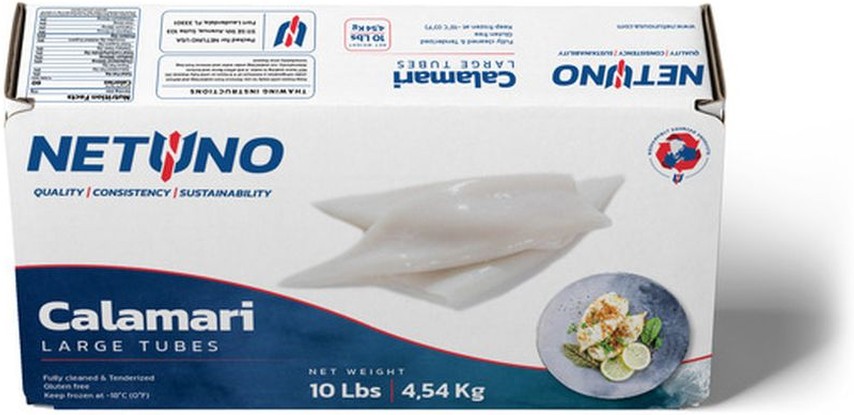 Large (Jumbo) Squid Calamari Tube 10 lb. Box - 100% Net Weight, Block Frozen, U10