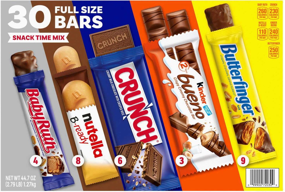 Snack Time Mix Variety Pack Candy Bars, Full Size, 30 pk.