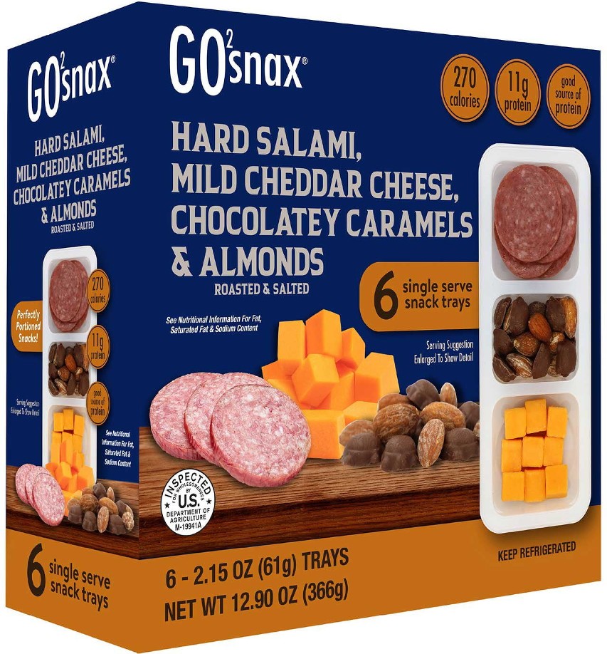 Hard Salami, Mild Cheddar Cheese, Chocolatey Caramels & Almonds, 2.15 oz. Each, 6 pk.