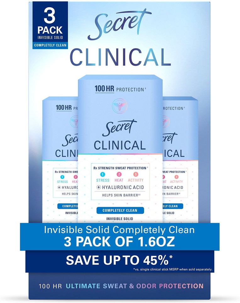 Clinical Strength Invisible Solid Antiperspirant Deodorant, Completely Clean, 1.6 oz., 3 pk.