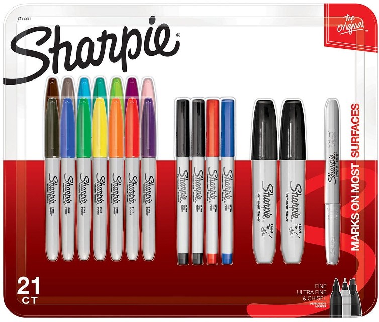 Permanent Markers, Assorted Tips and Colors, 21 Count