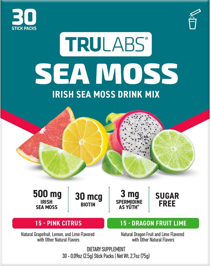Sea Moss Drink Mix Powder Pink Citrus and Dragon Fruit Lime 30 ct.