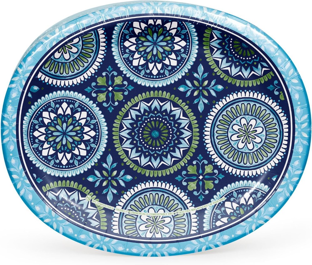 Mosaic Medallions Oval Paper Plates, 10" x 12", 50 ct.