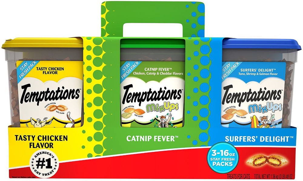 Cat Treats Variety Pack with Tasty Chicken Flavor, Catnip Fever, & Surfers' Delight, 16 oz., 3 tubs