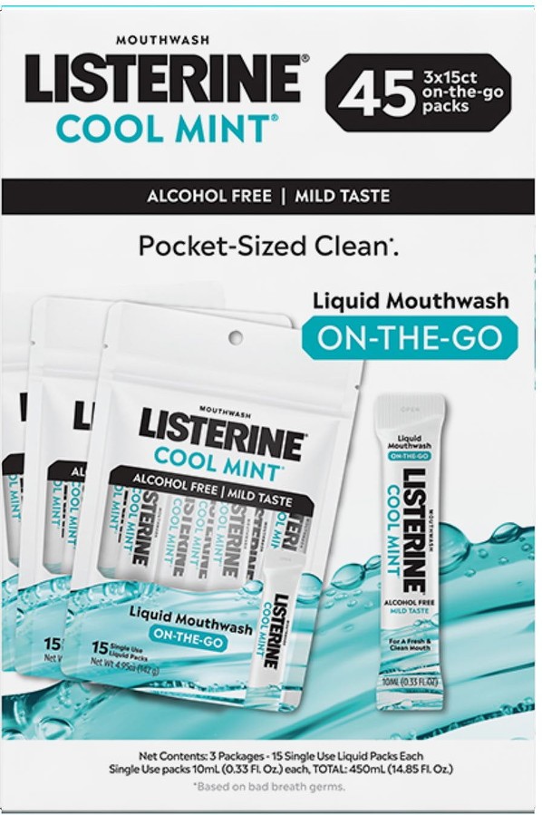 On-The-Go Cool Mint Mouthwash Sachets, Alcohol Free, 45 ct.