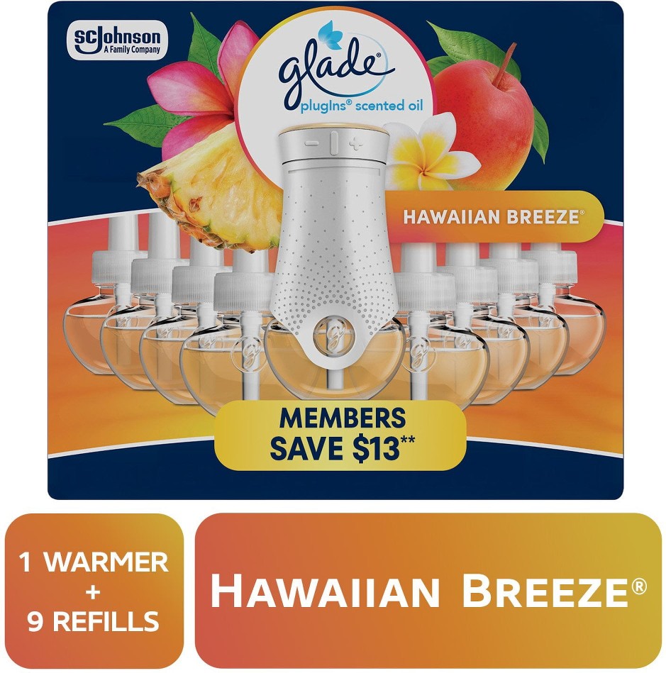 PlugIns Scented Oil, Hawaiian Breeze, 1 warmer + 9 refills
