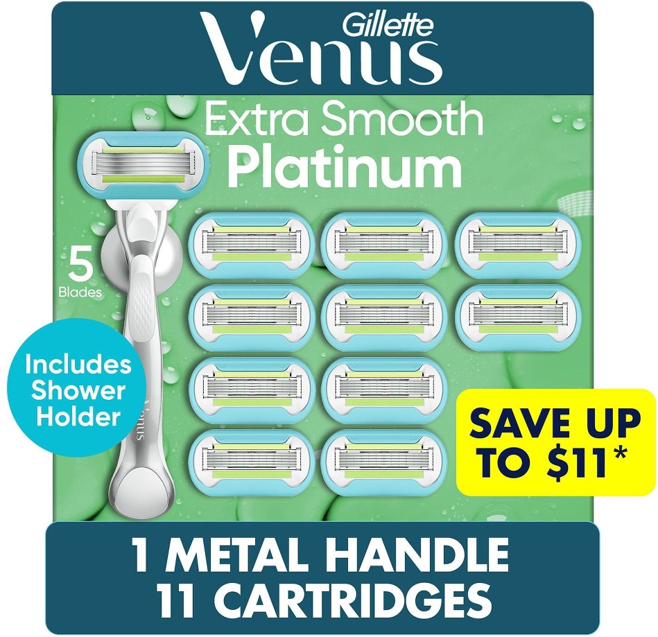 Platinum Extra Smooth Metal Women's Razor Handle + 11 Cartridges