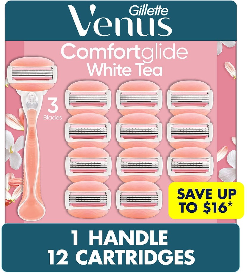 Comfortglide Women's Razor Handle + 12 Cartridges, White Tea