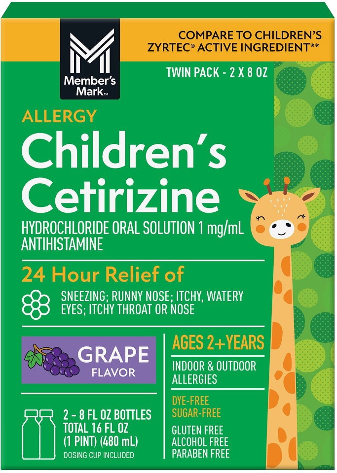 Children's Cetirizine Hydrochloride All Day Allergy Oral Solution, Grape Flavored, 8 fl. oz., 2 pk.