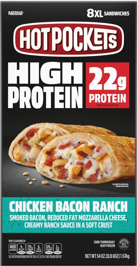Hot pocket High Protein Chicken Bacon Ranch, Frozen, 6.75 oz., 8 ct.