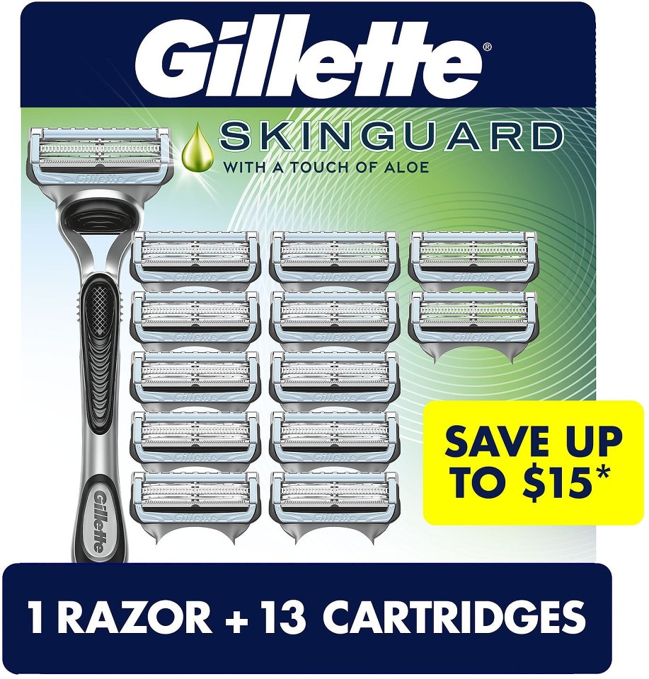 SkinGuard Men's Razor Handle + 13 Blade Cartridges