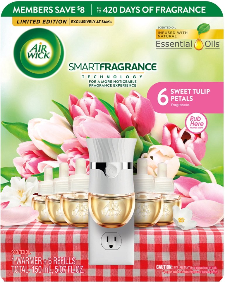 Plug In Scented Oil Air Freshener, Sweet Tulip Petals, 1 warmer + 6 refills