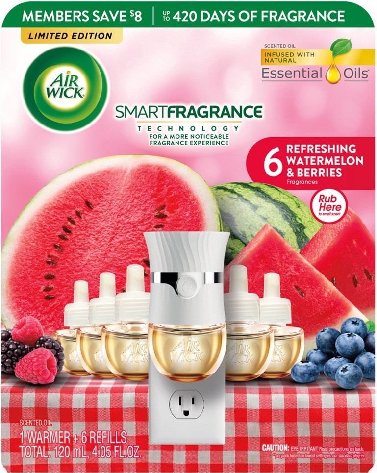Plug In Scented Oil Air Freshener, Refreshing Watermelon & Berries, 1 warmer + 6 refills