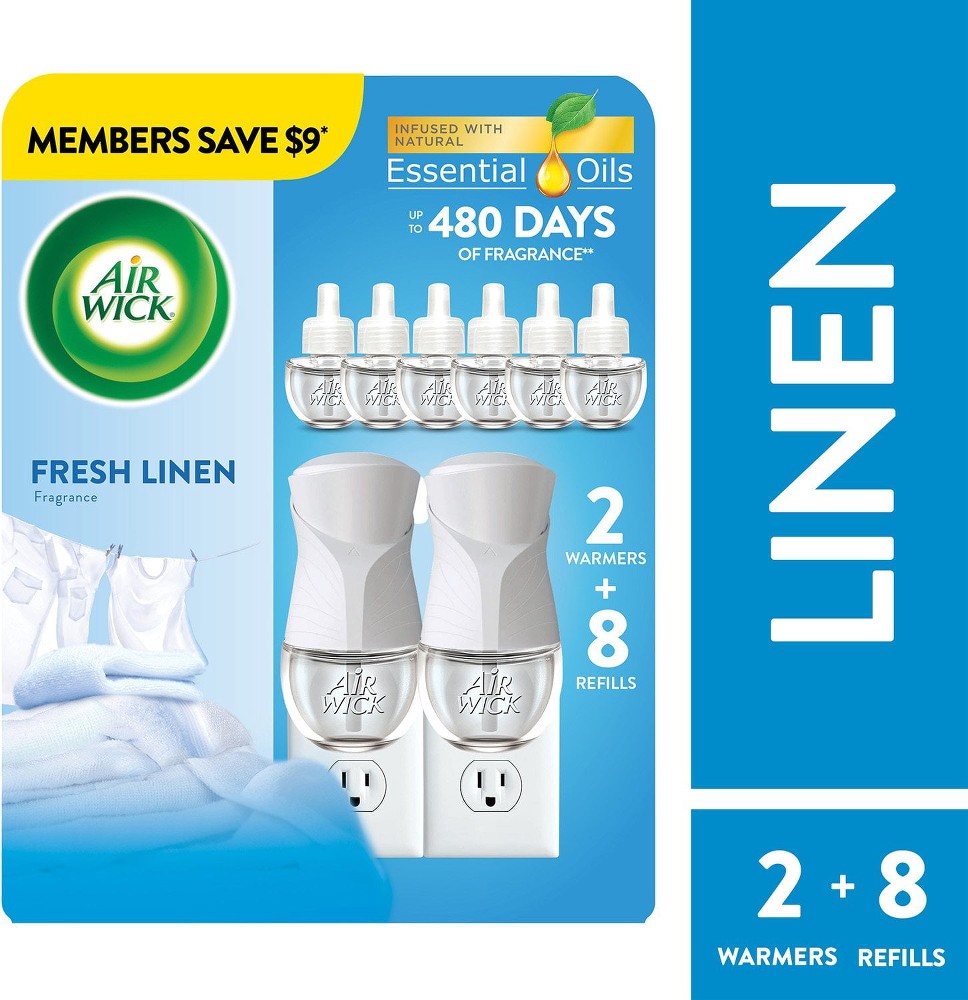 Air Wick Scented Oil Kit, Fresh Linen, 2 warmers + 8 refills