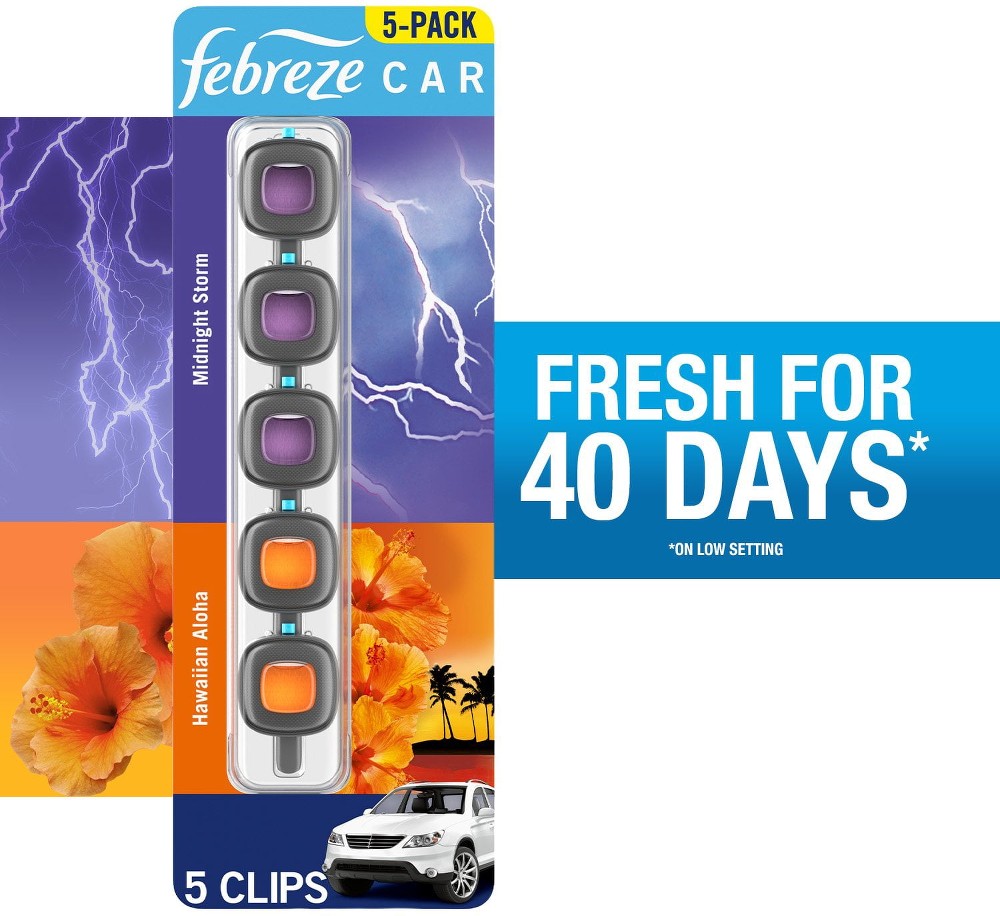 Car Air Freshener Vent Clips, Midnight Storm and Hawaiian Aloha, 5 ct.