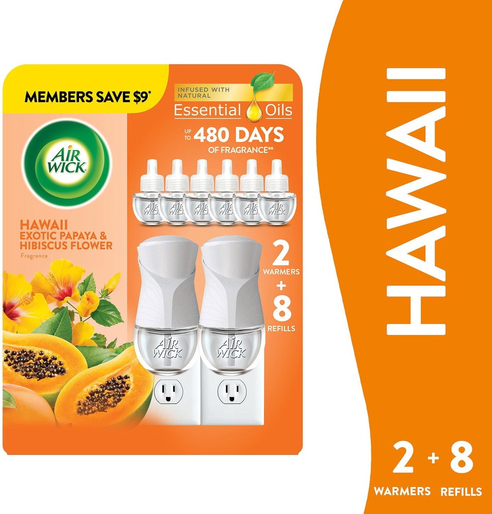 Air Wick Scented Oil Kit, Hawaii Exotic Papaya & Hibiscus Flower, 2 warmers + 8 refills