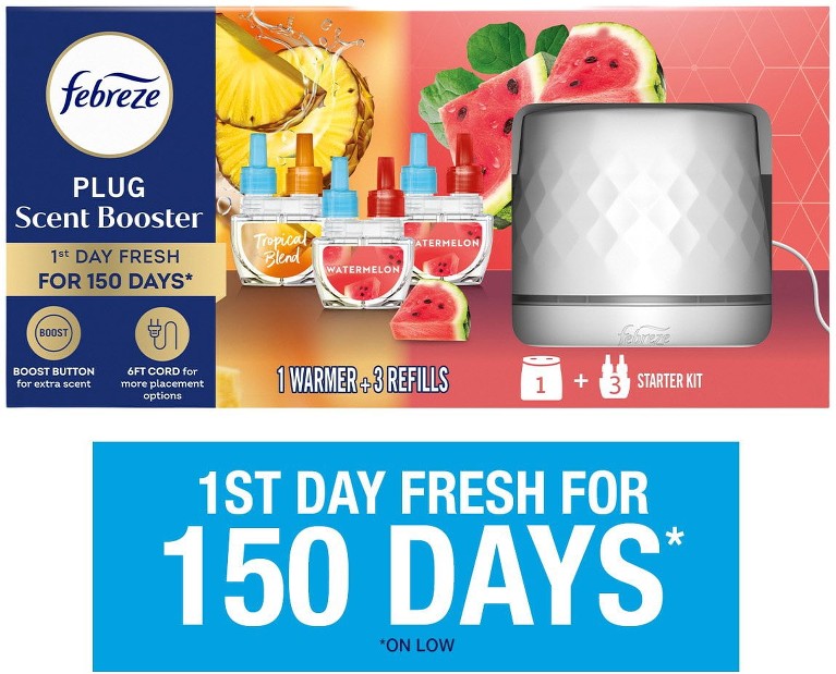 PLUG Scent Booster Oil Starter Kit, Watermelon & Tropical Blend, 1 Warmer + 3 Refills, 2.63 fl. oz.